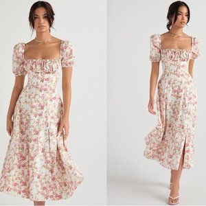 HOUSE OF CB 'Tallulah' Rose Print Puff Sleeve Midi Sundress NWOT